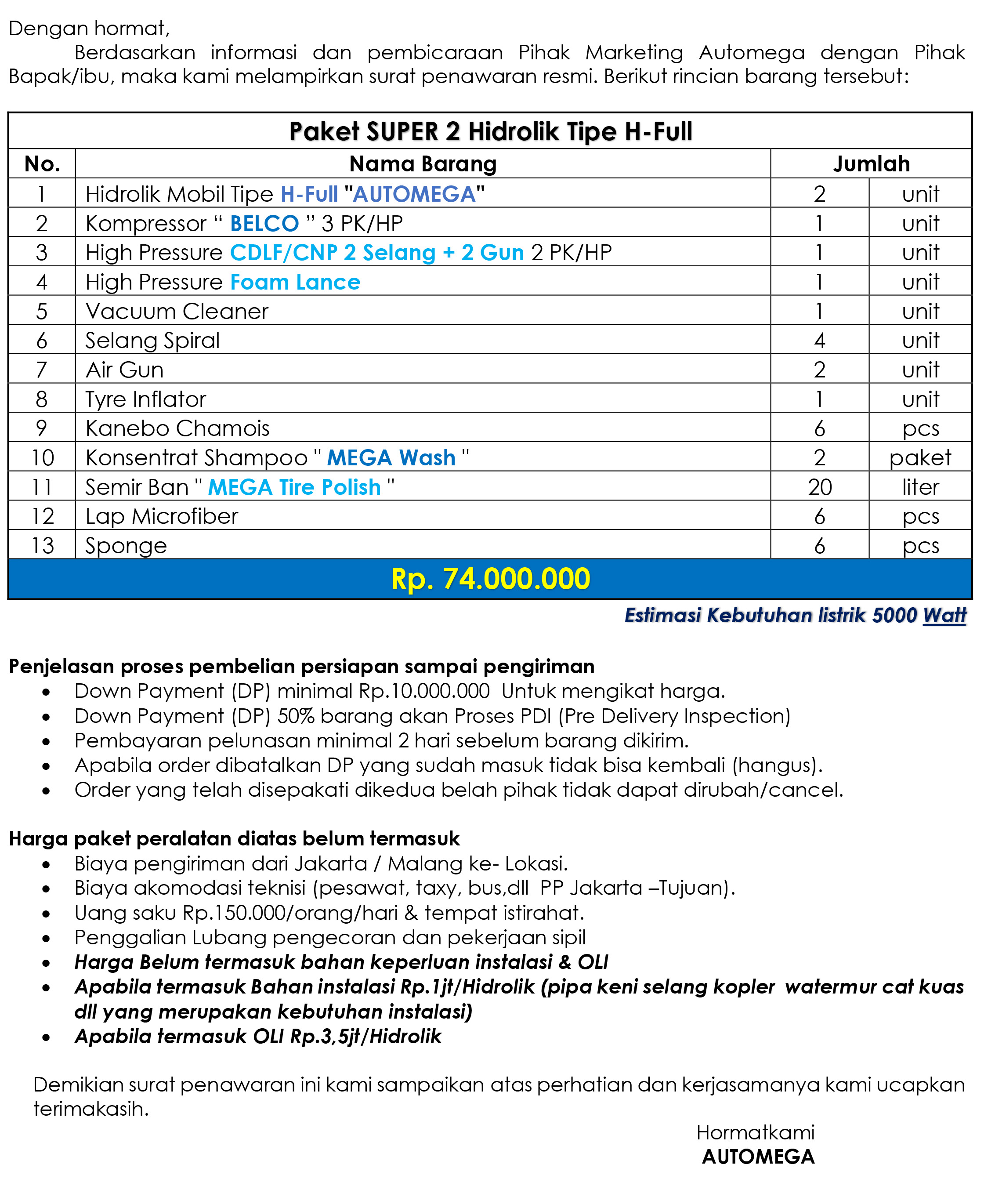 Paket Hemat 2 Hidrolik Lift Cuci Mobil tipe H-Full